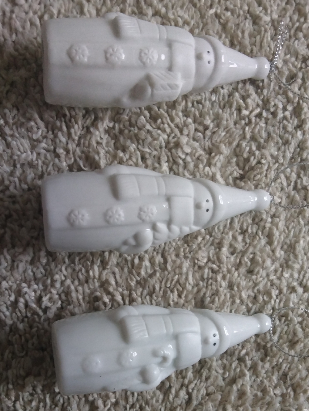 White Ceramic Snowman Ornaments - Home Accents 3 Pieces!